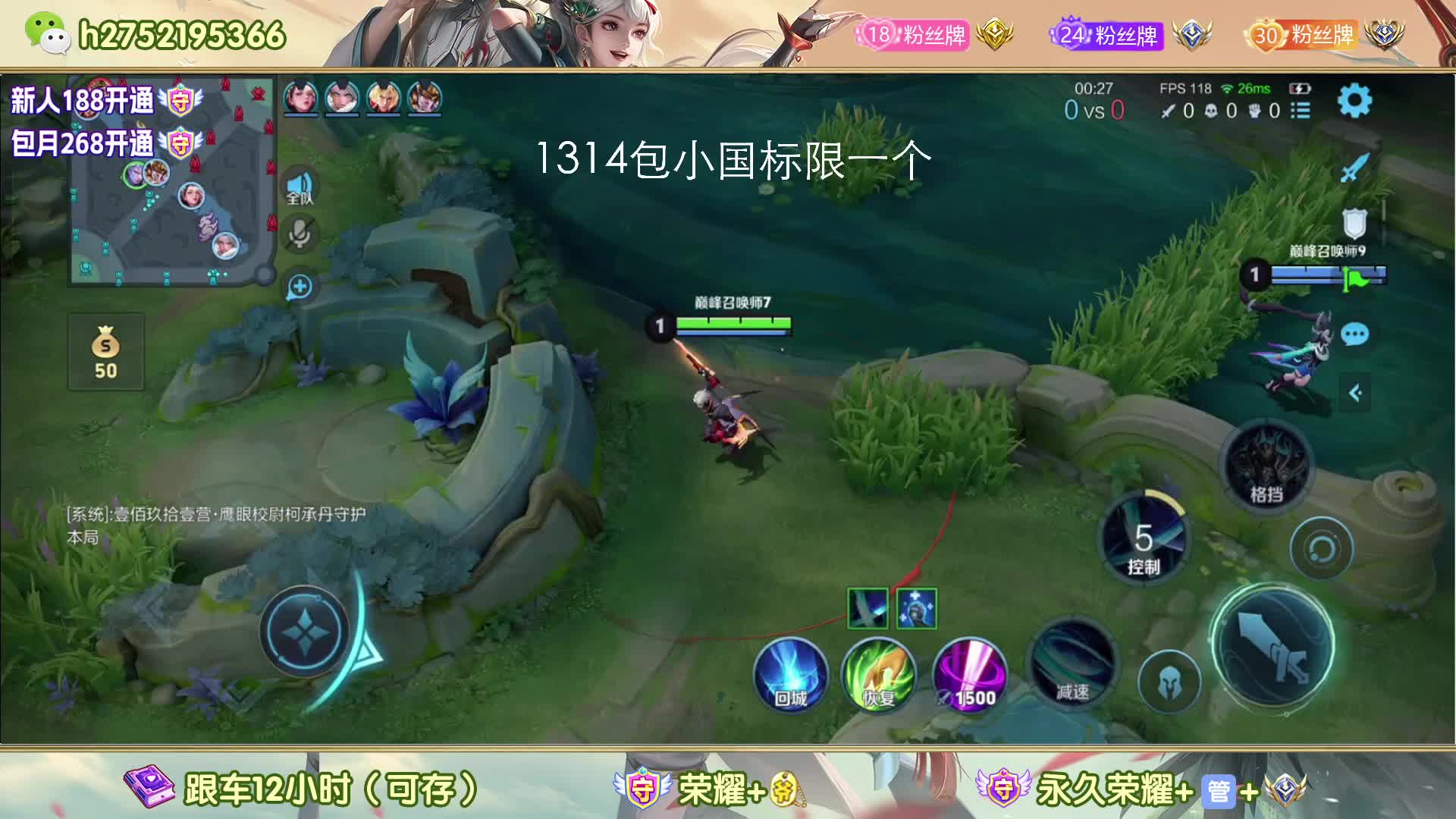188荣耀，国服云缨马超老虎，带粉乱杀