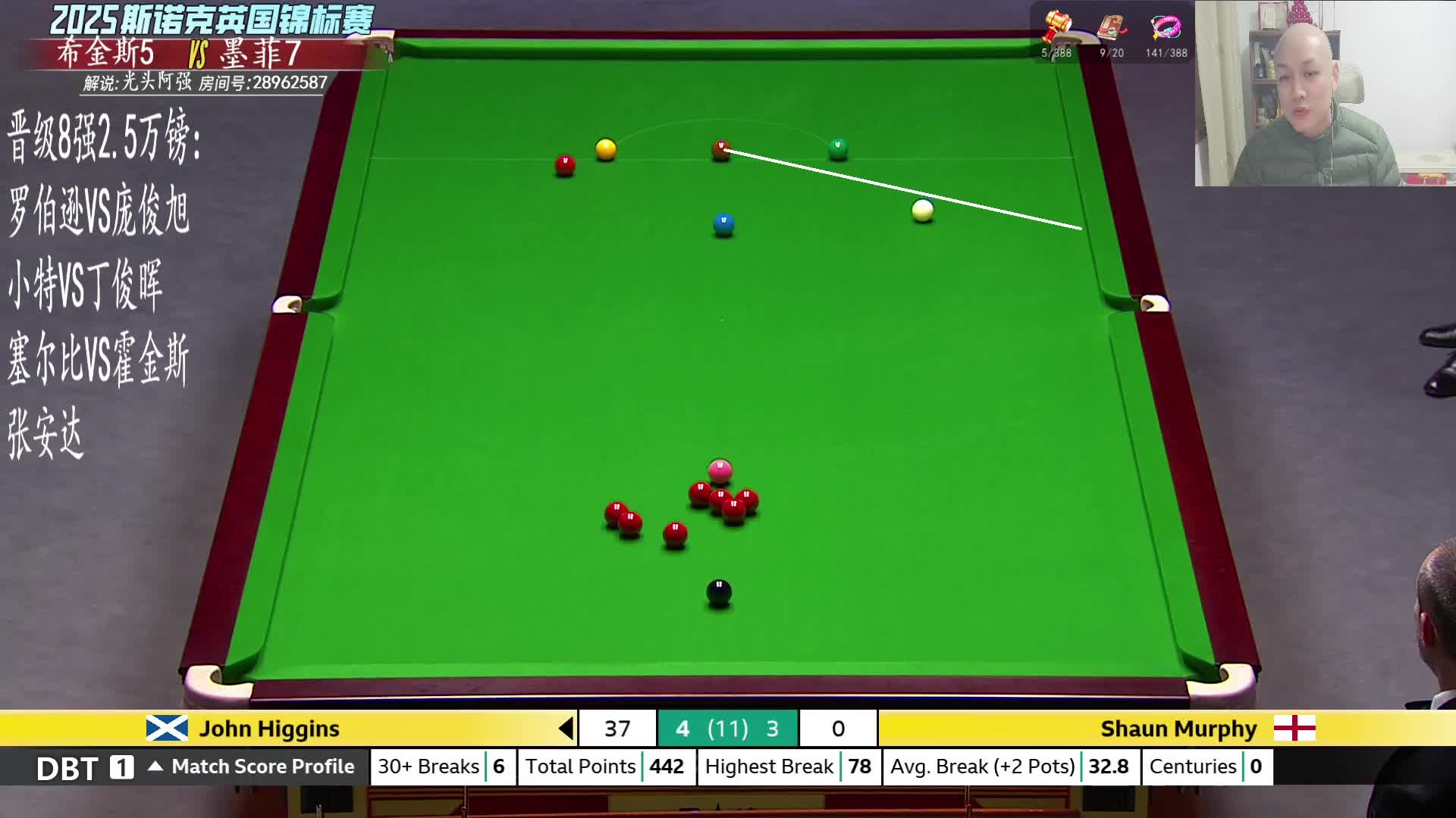 直播英锦赛 希金斯VS墨菲