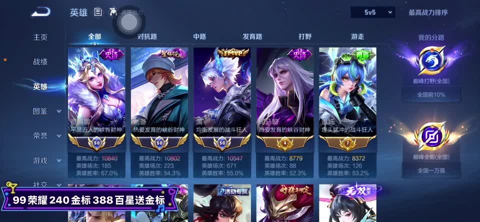 99王者240荣耀送金标